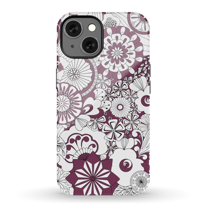 iPhone 13 StrongFit 70s Flowers - Purple and White by Paula Ohreen