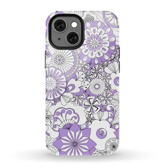 iPhone 13 mini StrongFit 70s Flowers - Lilac and White by Paula Ohreen