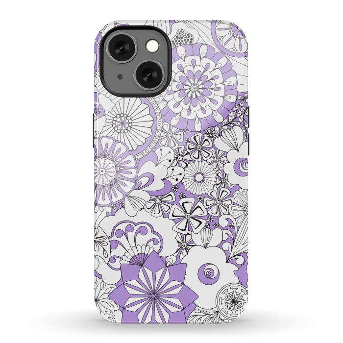 iPhone 13 StrongFit 70s Flowers - Lilac and White by Paula Ohreen
