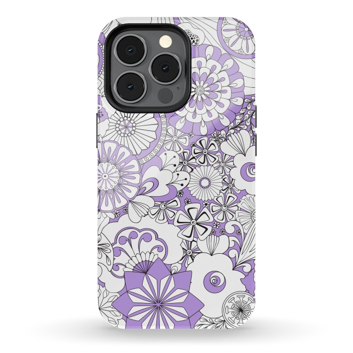 iPhone 13 pro StrongFit 70s Flowers - Lilac and White by Paula Ohreen