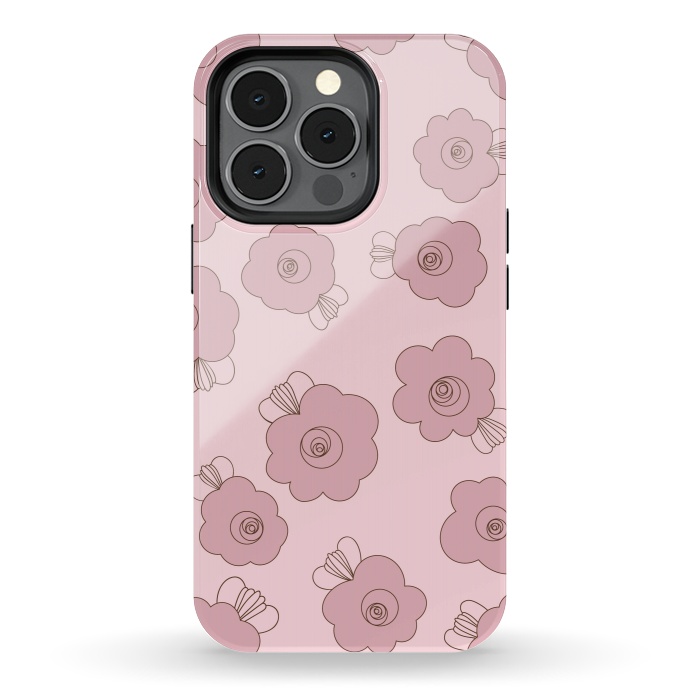 iPhone 13 pro StrongFit Fluffy Flowers - Pink on Pink by Paula Ohreen