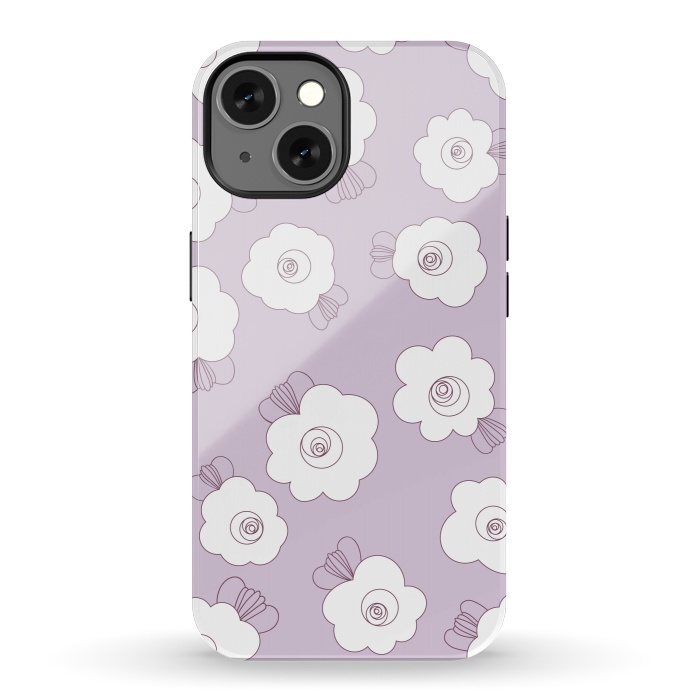 iPhone 13 StrongFit Fluffy Flowers - White on Lilac by Paula Ohreen