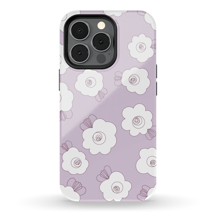 iPhone 13 pro StrongFit Fluffy Flowers - White on Lilac by Paula Ohreen
