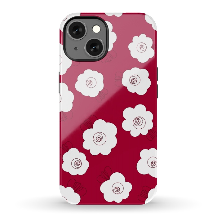 iPhone 13 StrongFit Fluffy Flowers - White on Red by Paula Ohreen