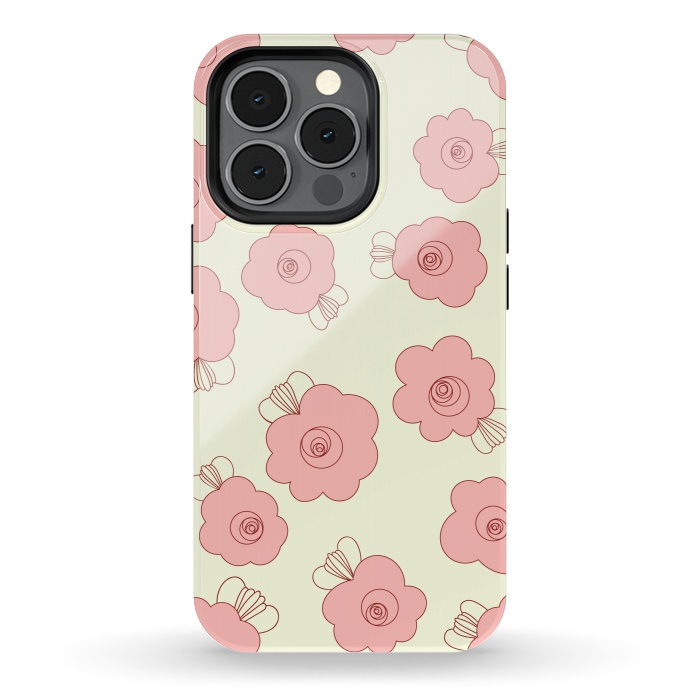 iPhone 13 pro StrongFit Fluffy Flowers - Pink on Cream by Paula Ohreen