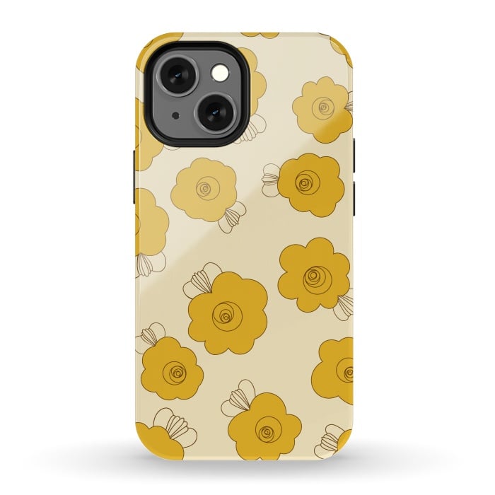 iPhone 13 mini StrongFit Fluffy Flowers - Mustard on Lemon Yellow by Paula Ohreen