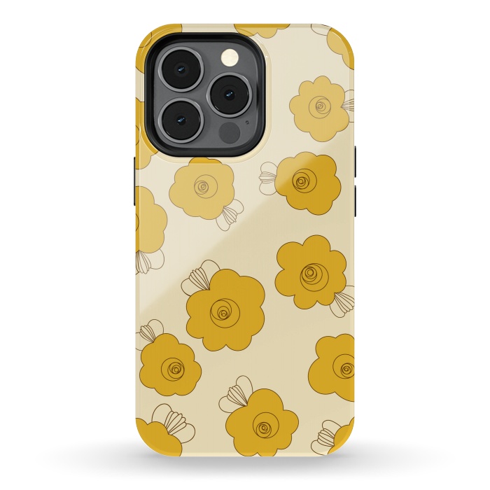 iPhone 13 pro StrongFit Fluffy Flowers - Mustard on Lemon Yellow by Paula Ohreen