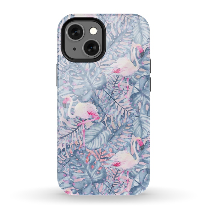 iPhone 13 mini StrongFit Pink and Blue Flamingo Summer  by  Utart