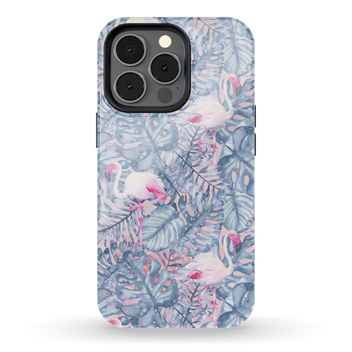 iPhone 13 pro StrongFit Pink and Blue Flamingo Summer  by  Utart