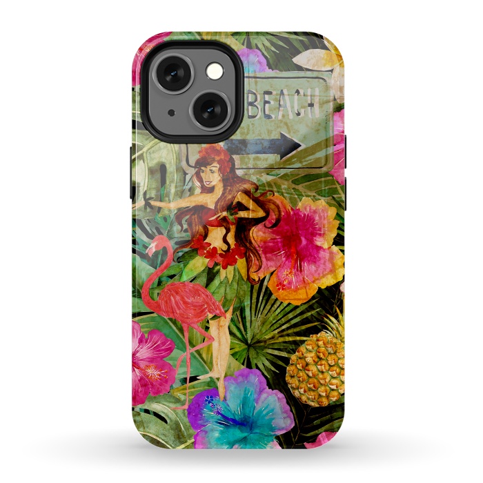 iPhone 13 mini StrongFit Vintage Hula Girl- To the Beach by  Utart