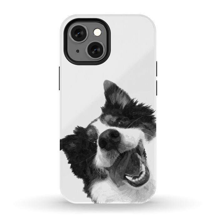 iPhone 13 mini StrongFit Black and White Happy Dog by Alemi