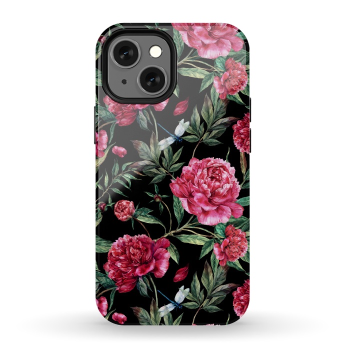 iPhone 13 mini StrongFit Pink Peonies on Black by  Utart