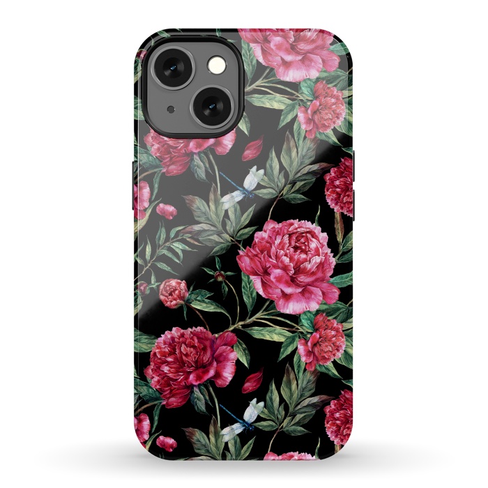 iPhone 13 StrongFit Pink Peonies on Black by  Utart