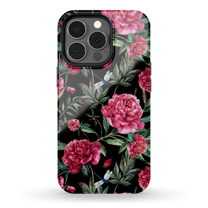 iPhone 13 pro StrongFit Pink Peonies on Black by  Utart
