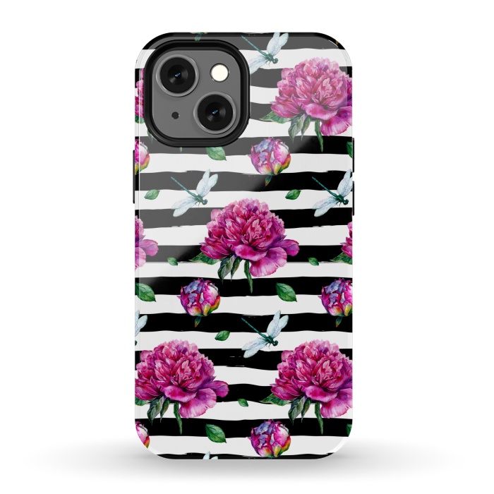 iPhone 13 mini StrongFit Black Stripes and Peonies by  Utart