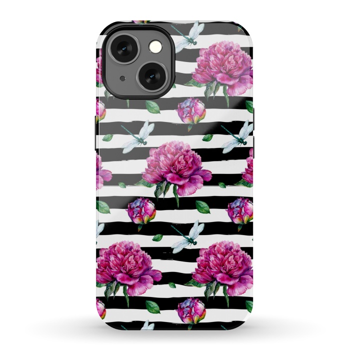 iPhone 13 StrongFit Black Stripes and Peonies by  Utart