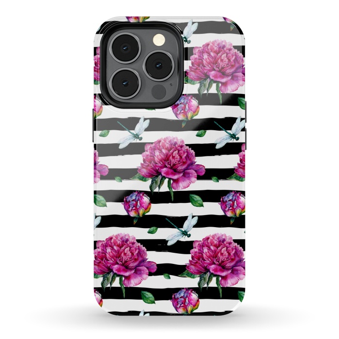 iPhone 13 pro StrongFit Black Stripes and Peonies by  Utart