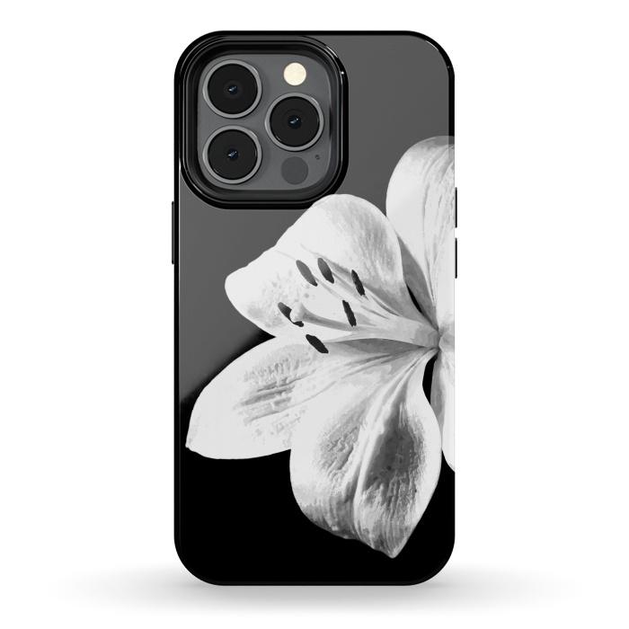iPhone 13 pro StrongFit White Lily Black Background by Alemi