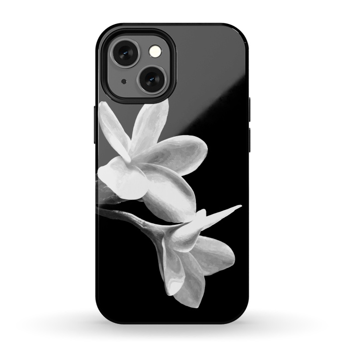 iPhone 13 mini StrongFit White Flowers Black Background by Alemi