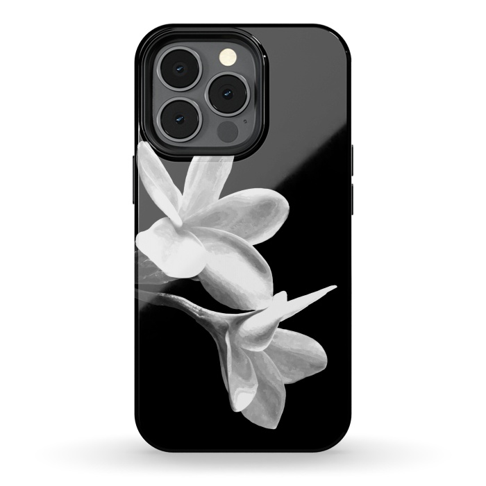 iPhone 13 pro StrongFit White Flowers Black Background by Alemi