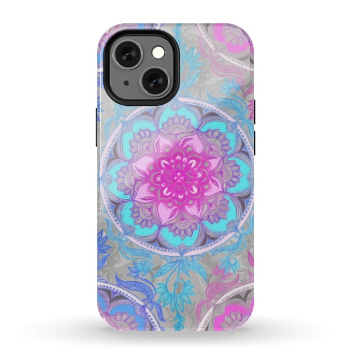 iPhone 13 mini StrongFit Pink, Purple and Turquoise Super Boho Medallions by Micklyn Le Feuvre