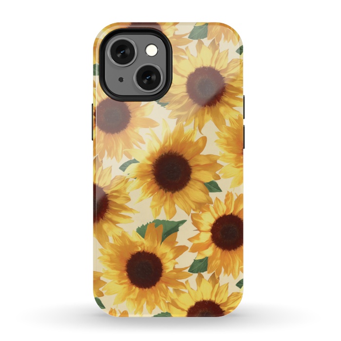iPhone 13 mini StrongFit Happy Yellow Sunflowers by Micklyn Le Feuvre