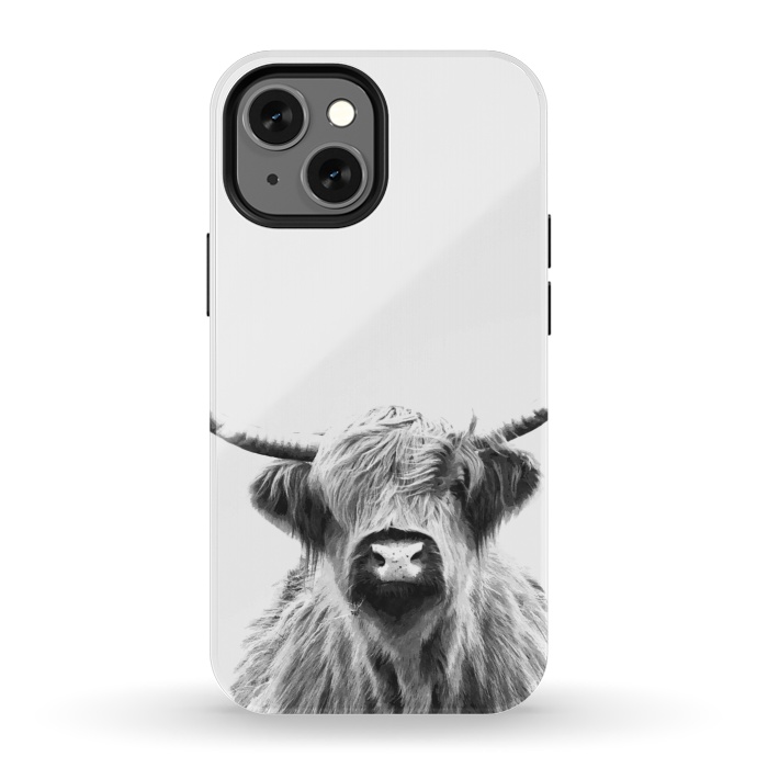iPhone 13 mini StrongFit Black and White Highland Cow by Alemi