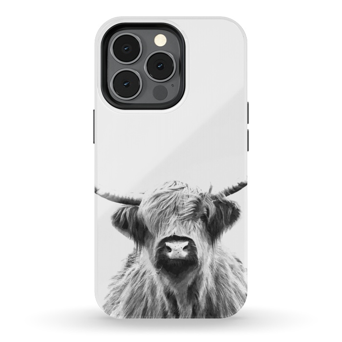 iPhone 13 pro StrongFit Black and White Highland Cow by Alemi