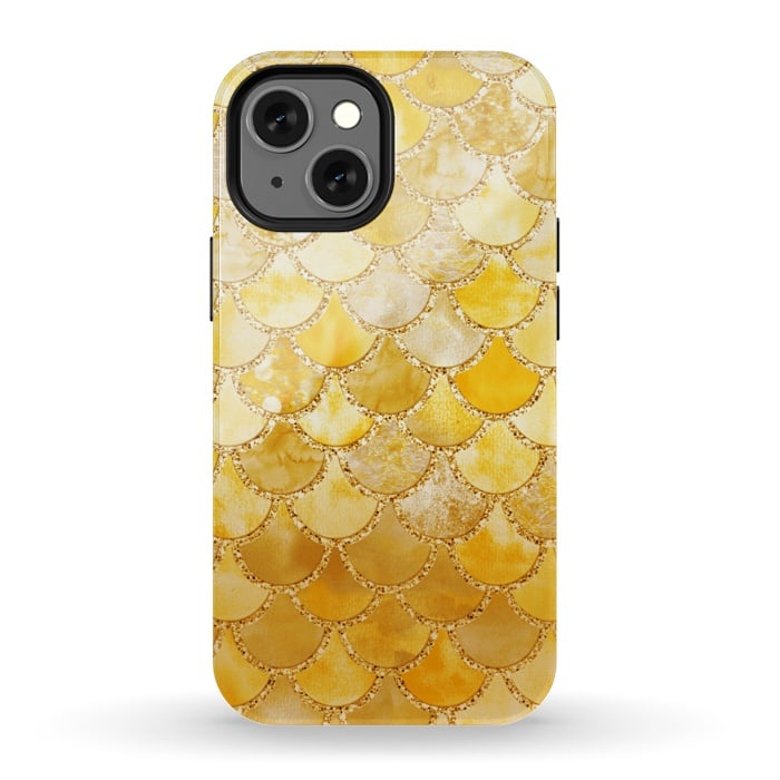 iPhone 13 mini StrongFit Gold Watercolor Mermaid Scales by  Utart