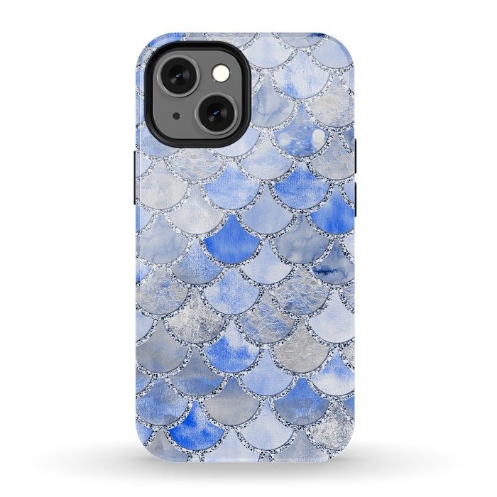 iPhone 13 mini StrongFit Blue and Silver Mermaid Scales by  Utart