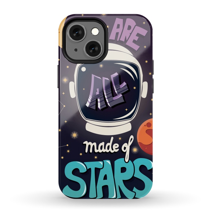 iPhone 13 mini StrongFit We are all made of stars, typography modern poster design with astronaut helmet and night sky by Jelena Obradovic