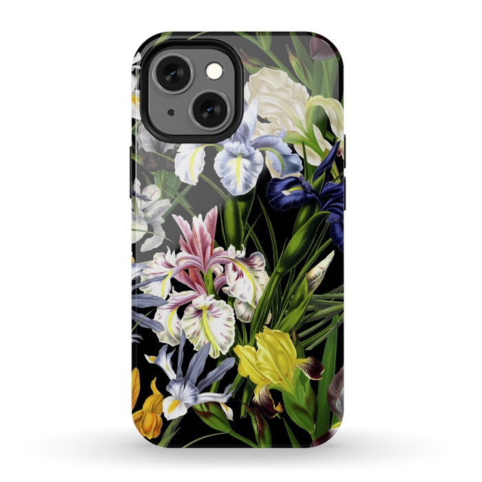 iPhone 13 mini StrongFit Dark Vintage Iris Flowers Pattern by  Utart