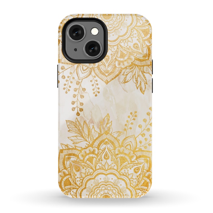 iPhone 13 mini StrongFit Queen Starring of Mandala-Gold Sunflower II by ''CVogiatzi.