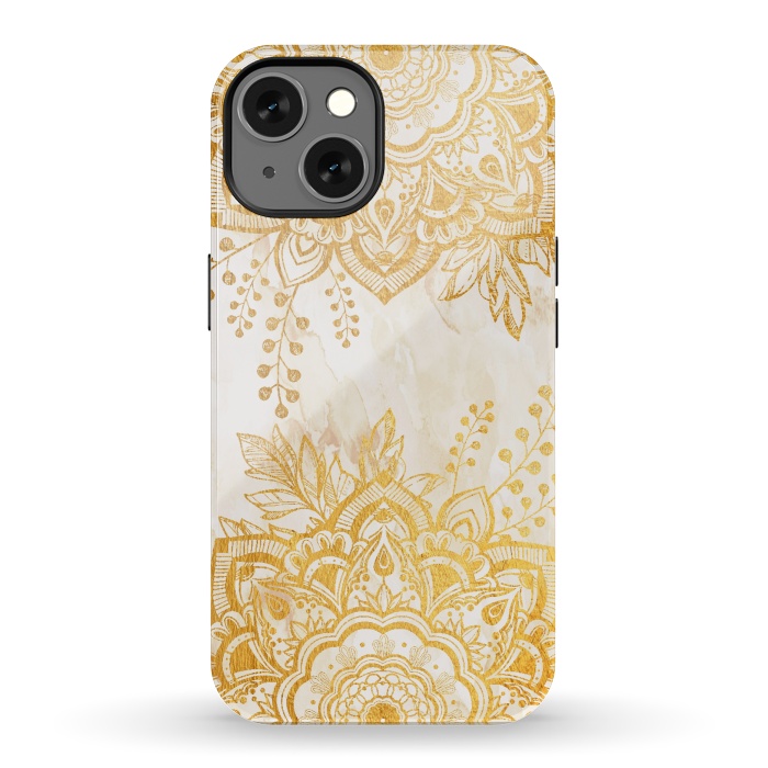iPhone 13 StrongFit Queen Starring of Mandala-Gold Sunflower II by ''CVogiatzi.
