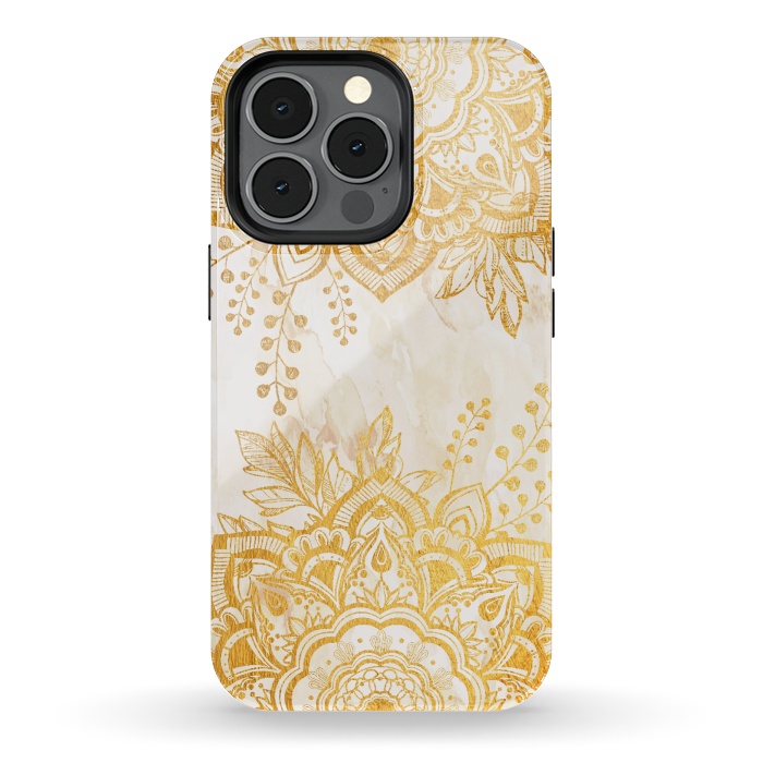 iPhone 13 pro StrongFit Queen Starring of Mandala-Gold Sunflower II by ''CVogiatzi.