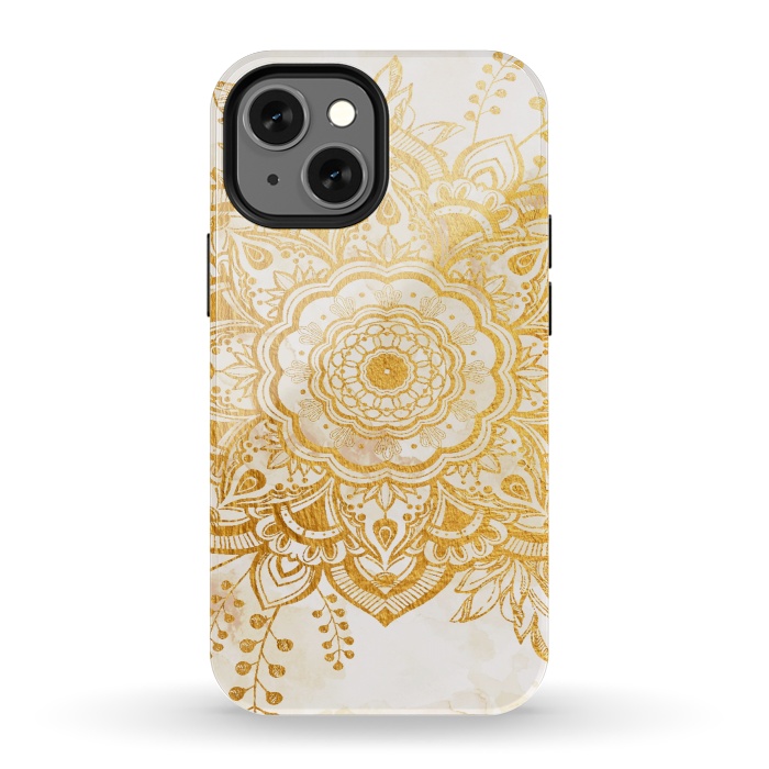 iPhone 13 mini StrongFit Queen Starring of Mandala-Gold Sunflower I by ''CVogiatzi.