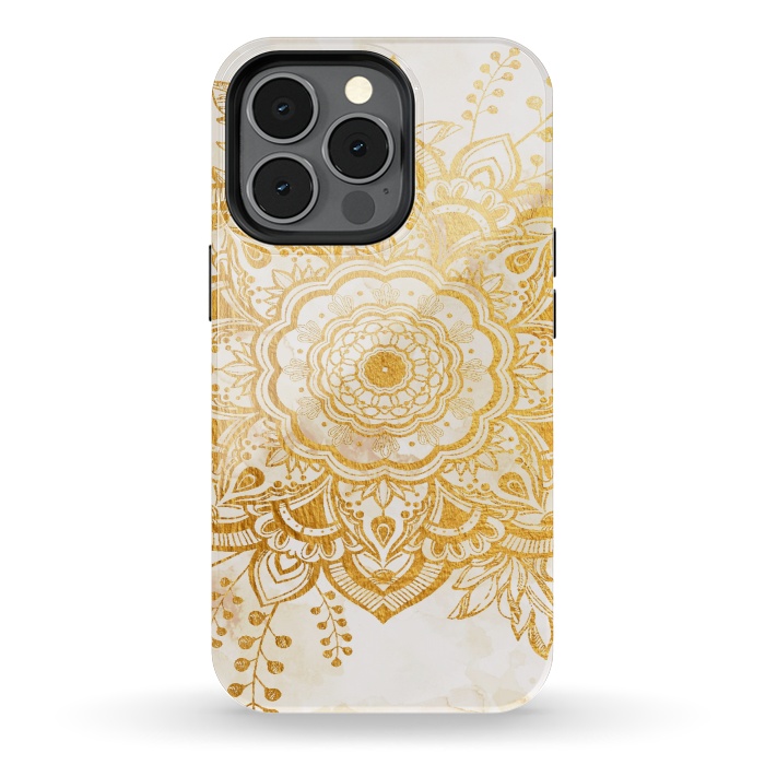 iPhone 13 pro StrongFit Queen Starring of Mandala-Gold Sunflower I by ''CVogiatzi.