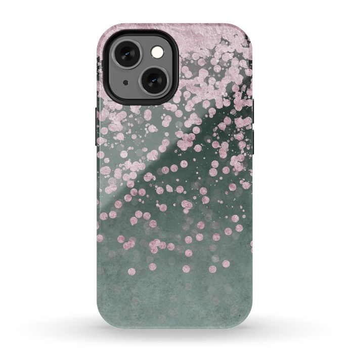 iPhone 13 mini StrongFit Pink Glitter On Teal 2 by Andrea Haase