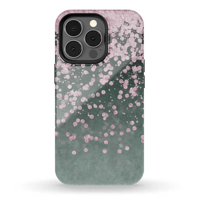 iPhone 13 pro StrongFit Pink Glitter On Teal 2 by Andrea Haase