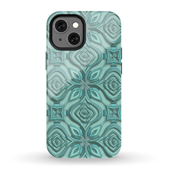 iPhone 13 mini StrongFit Elegant Green Turquoise Ornament Pattern by Andrea Haase