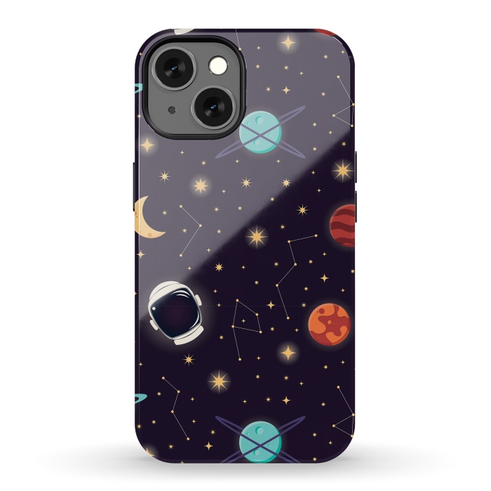 iPhone 13 StrongFit Universe with planets, stars and astronaut helmet seamless pattern, cosmos starry night sky, vector illustration by Jelena Obradovic