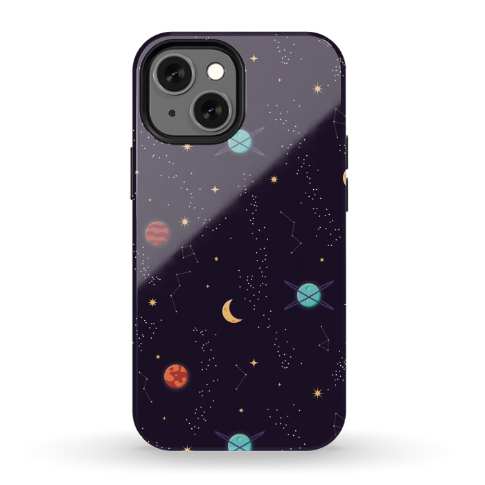 iPhone 13 mini StrongFit Universe with planets and stars seamless pattern, cosmos starry night sky, vector illustration by Jelena Obradovic