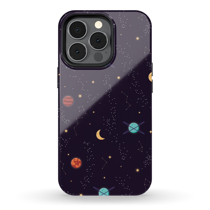iPhone 13 pro StrongFit Universe with planets and stars seamless pattern, cosmos starry night sky, vector illustration by Jelena Obradovic