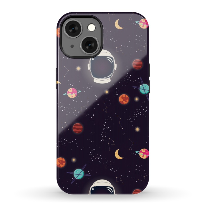 iPhone 13 StrongFit Universe with planets, stars and astronaut helmet seamless pattern, cosmos starry night sky by Jelena Obradovic