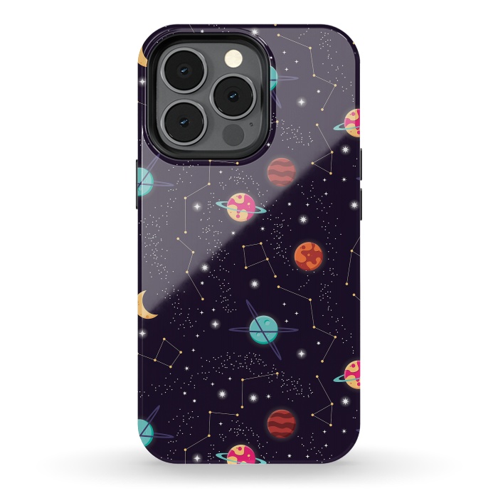 iPhone 13 pro StrongFit Universe with planets and stars seamless pattern, cosmos starry night sky 004 by Jelena Obradovic