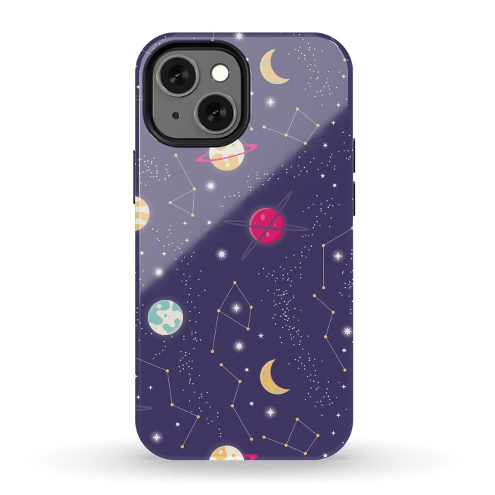 iPhone 13 mini StrongFit Universe with planets and stars seamless pattern, cosmos starry night sky 006 by Jelena Obradovic