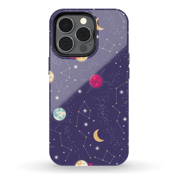 iPhone 13 pro StrongFit Universe with planets and stars seamless pattern, cosmos starry night sky 006 by Jelena Obradovic