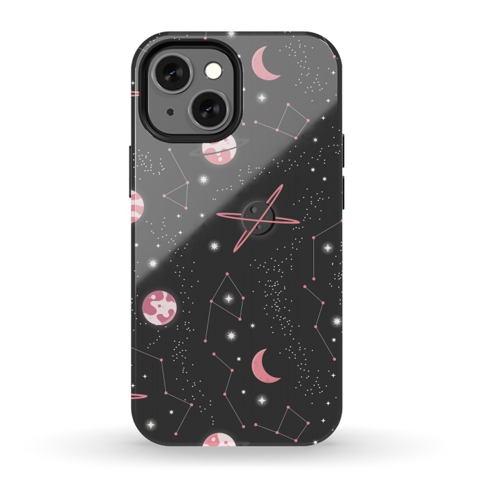 iPhone 13 mini StrongFit Universe with planets and stars seamless pattern, cosmos starry night sky 007 by Jelena Obradovic