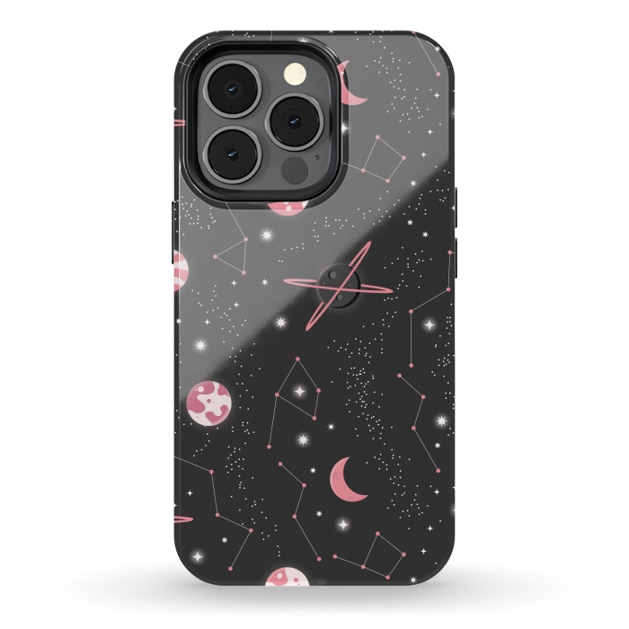 iPhone 13 pro StrongFit Universe with planets and stars seamless pattern, cosmos starry night sky 007 by Jelena Obradovic