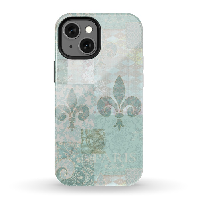 iPhone 13 mini StrongFit Vintage Patchwork Soft Teal by Andrea Haase